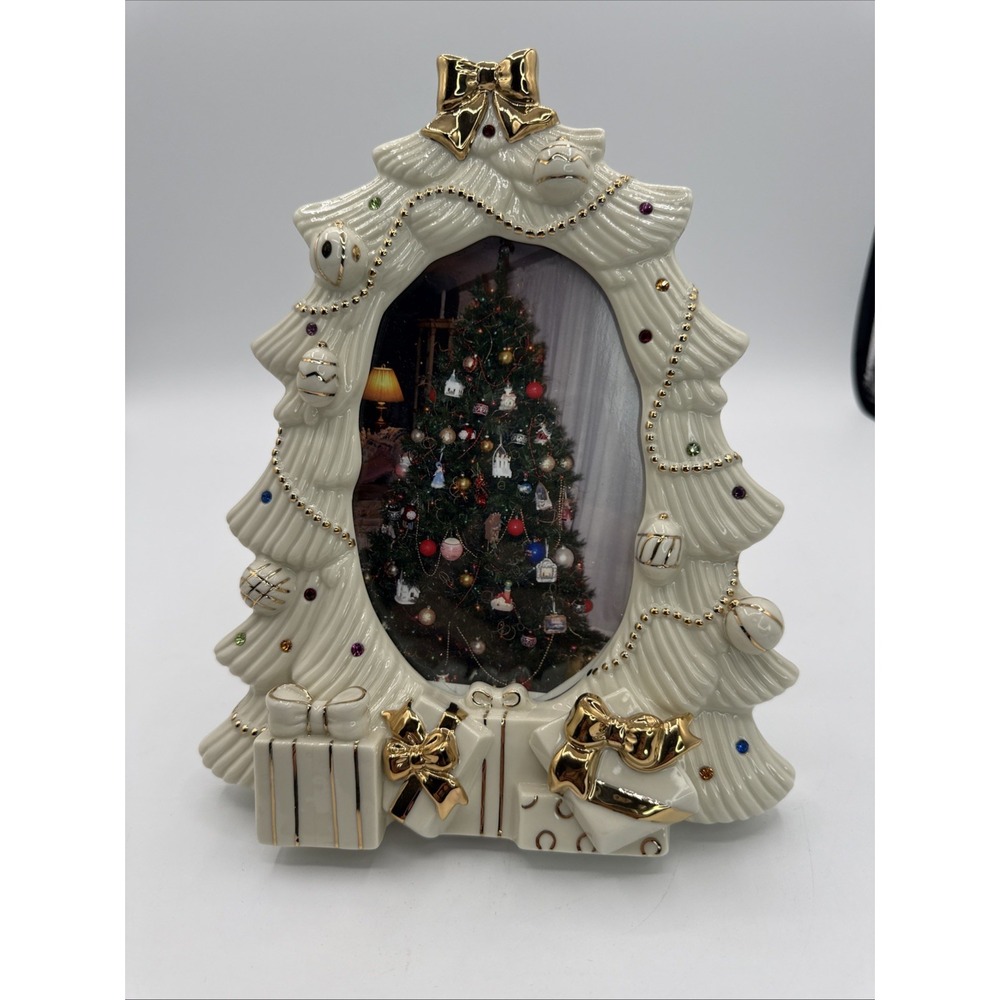 Lenox The Jeweled Christmas Tree  24kt Gold w/ Crystals Fine Ivory Picture Frame